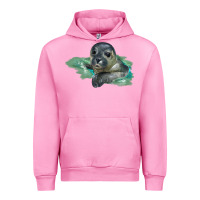 Fuchsia Pink Sea Seal Face Illustrations Urban Hoodie - LillyAllenDesigns