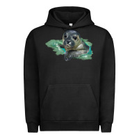 Pigment Black Sea Seal Face Illustrations Urban Hoodie - LillyAllenDesigns