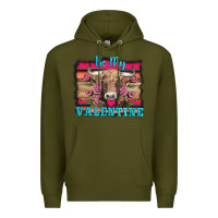 Army Green be my valentine with cow Premium Hoodie - AdoDesignShop