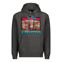 Charcoal Heather be my valentine with cow Premium Hoodie - AdoDesignShop