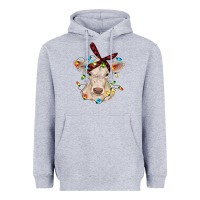 Heather Grey charolais calf with christmas lights baby cow Heavyweight Hoodie - RanaPortraitStore