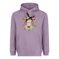 Lavender charolais calf with christmas lights baby cow Heavyweight Hoodie - RanaPortraitStore