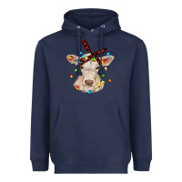 Navy charolais calf with christmas lights baby cow Heavyweight Hoodie - RanaPortraitStore