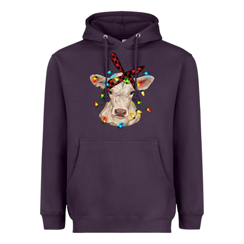 Charolais Calf With Christmas Lights Baby Cow Heavyweight Hoodie by RanaPortraitStore | Teevron