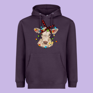 Charolais Calf With Christmas Lights Baby Cow Heavyweight Hoodie Designed By Ranaportraitstore