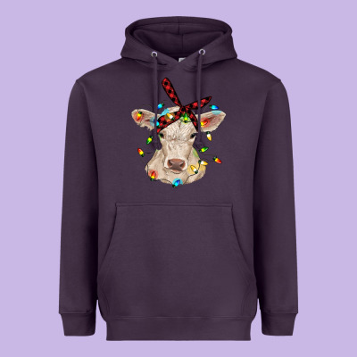 Charolais Calf With Christmas Lights Baby Cow Heavyweight Hoodie Designed By Ranaportraitstore