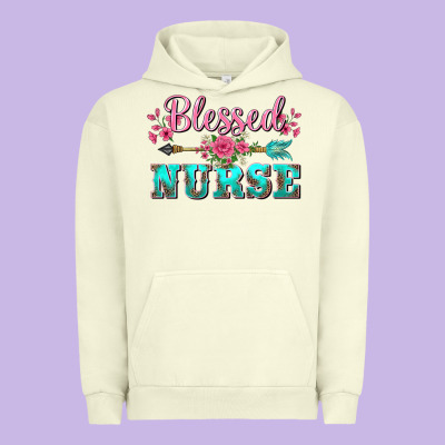 Western Blessed Nurse Pink Floral Arrow Urban Hoodie Designed By Barkaloodesign