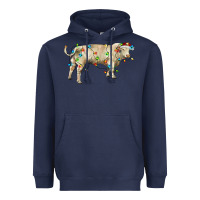 Navy Charolais bull with christmas lights Heavyweight Hoodie - RanaPortraitStore