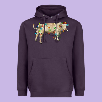 Charolais Bull With Christmas Lights Heavyweight Hoodie Designed By Ranaportraitstore