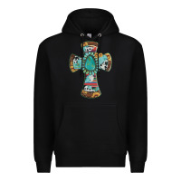 Black cross with leopard sunflower gemstone serape cowhide Premium Hoodie - Artiststas