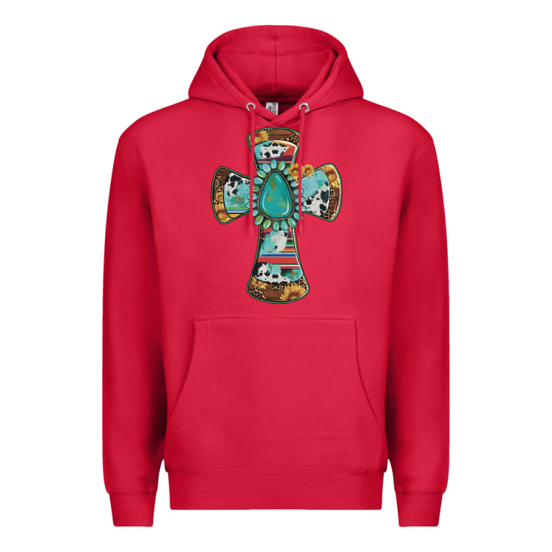 Cross With Leopard Sunflower Gemstone Serape Cowhide Premium Hoodie by Artiststas | Teevron