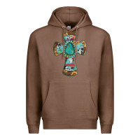 Chestnut cross with leopard sunflower gemstone serape cowhide Premium Hoodie - Artiststas