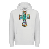 Dove Grey cross with leopard sunflower gemstone serape cowhide Premium Hoodie - Artiststas