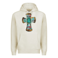 Oatmeal Heather cross with leopard sunflower gemstone serape cowhide Premium Hoodie - Artiststas