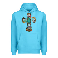 Ocean Blue cross with leopard sunflower gemstone serape cowhide Premium Hoodie - Artiststas