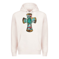 Pale Pink cross with leopard sunflower gemstone serape cowhide Premium Hoodie - Artiststas