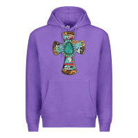 Purple cross with leopard sunflower gemstone serape cowhide Premium Hoodie - Artiststas
