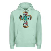 Seafoam cross with leopard sunflower gemstone serape cowhide Premium Hoodie - Artiststas