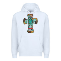 White cross with leopard sunflower gemstone serape cowhide Premium Hoodie - Artiststas