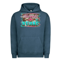 Pigment Midnight Navy western blessed nurse pink floral arrow  background Urban Hoodie - BarkalooDesign