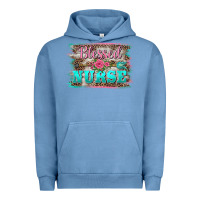 Pigment Pebble Blue western blessed nurse pink floral arrow  background Urban Hoodie - BarkalooDesign