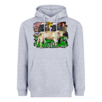 Heather Grey charolais bull black angus cattle and bull with barnyard and cowhide Heavyweight Hoodie - RanaPortraitStore