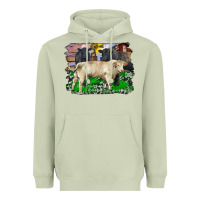 Matcha charolais bull black angus cattle and bull with barnyard and cowhide Heavyweight Hoodie - RanaPortraitStore