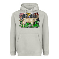 Moon Dust charolais bull black angus cattle and bull with barnyard and cowhide Heavyweight Hoodie - RanaPortraitStore