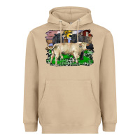 Mushroom charolais bull black angus cattle and bull with barnyard and cowhide Heavyweight Hoodie - RanaPortraitStore