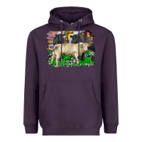 Plum charolais bull black angus cattle and bull with barnyard and cowhide Heavyweight Hoodie - RanaPortraitStore