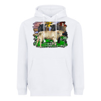 White charolais bull black angus cattle and bull with barnyard and cowhide Heavyweight Hoodie - RanaPortraitStore