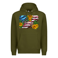 Army Green usa flag and sunflower serape leopard and cactus Premium Hoodie - Artiststas