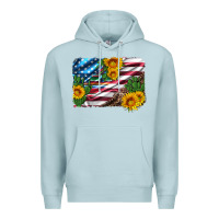 Blue Mist usa flag and sunflower serape leopard and cactus Premium Hoodie - Artiststas