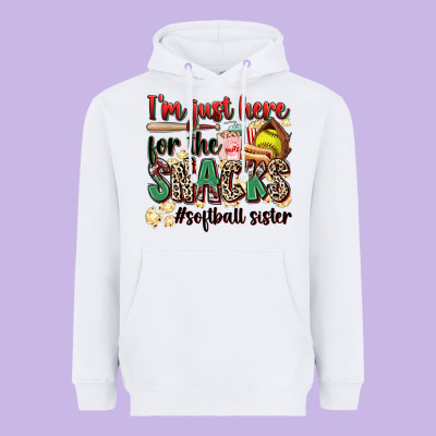 I'm Just Here For The Snacks #softball Sister Heavyweight Hoodie Designed By Zillion Design Studio