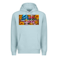 Blue Mist usa flag and serape with leopard and sunflowers license plate Premium Hoodie - Artiststas