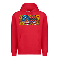 Red usa flag and serape with leopard and sunflowers license plate Premium Hoodie - Artiststas