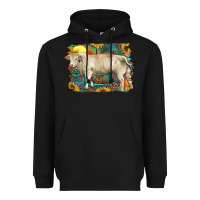 Western Charolais Bull And Aztec Sunflower Background Heavyweight Hoodie | Teevron