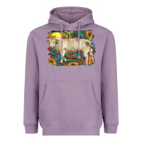 Lavender western charolais bull and aztec sunflower background Heavyweight Hoodie - RanaPortraitStore