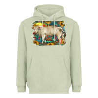 Matcha western charolais bull and aztec sunflower background Heavyweight Hoodie - RanaPortraitStore
