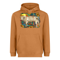 Meerkat western charolais bull and aztec sunflower background Heavyweight Hoodie - RanaPortraitStore