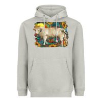 Moon Dust western charolais bull and aztec sunflower background Heavyweight Hoodie - RanaPortraitStore