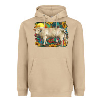 Mushroom western charolais bull and aztec sunflower background Heavyweight Hoodie - RanaPortraitStore