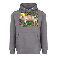 Storm western charolais bull and aztec sunflower background Heavyweight Hoodie - RanaPortraitStore