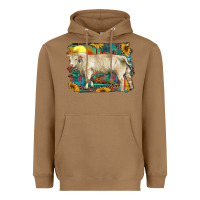 Toasted Coconut western charolais bull and aztec sunflower background Heavyweight Hoodie - RanaPortraitStore