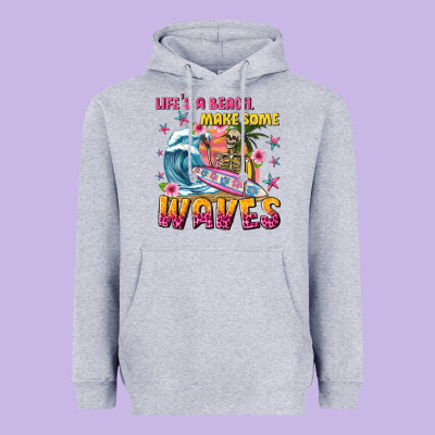 Lifes A Beach Make Some Waves Heavyweight Hoodie Designed By Texasbilliewilder