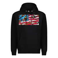 Black usa flag and leopard with wood license plate Premium Hoodie - Artiststas