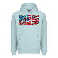 Blue Mist usa flag and leopard with wood license plate Premium Hoodie - Artiststas