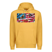 Mustard usa flag and leopard with wood license plate Premium Hoodie - Artiststas