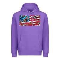 Purple usa flag and leopard with wood license plate Premium Hoodie - Artiststas