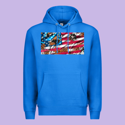 Usa Flag And Leopard With Wood License Plate Premium Hoodie Designed By Artiststas
